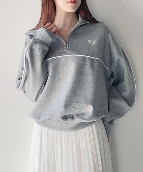 one way（ワンウェイ）の「ライン入りハーフジップトップス　トラックジャケット（スウェット・レディース・ダークブルー/ブルー/グレー/ホワイト・FREE）」の3枚目の写真