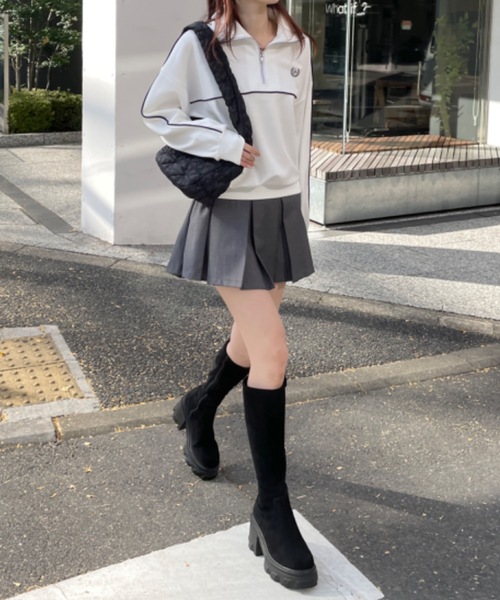 one way（ワンウェイ）の「ライン入りハーフジップトップス　トラックジャケット（スウェット・レディース・ダークブルー/ブルー/グレー/ホワイト・FREE）」の8枚目の写真