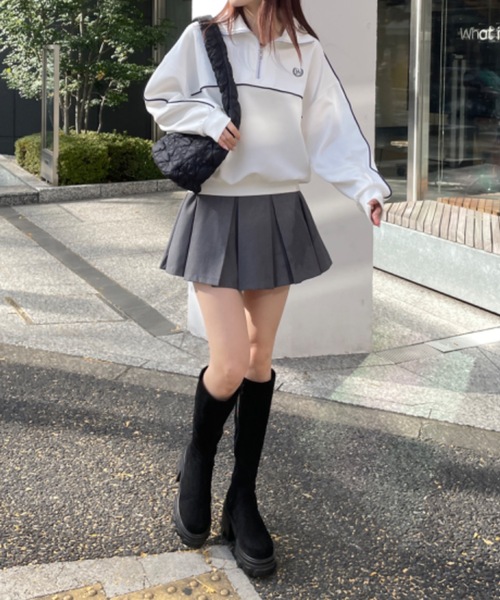 one way（ワンウェイ）の「ライン入りハーフジップトップス　トラックジャケット（スウェット・レディース・ダークブルー/ブルー/グレー/ホワイト・FREE）」の9枚目の写真