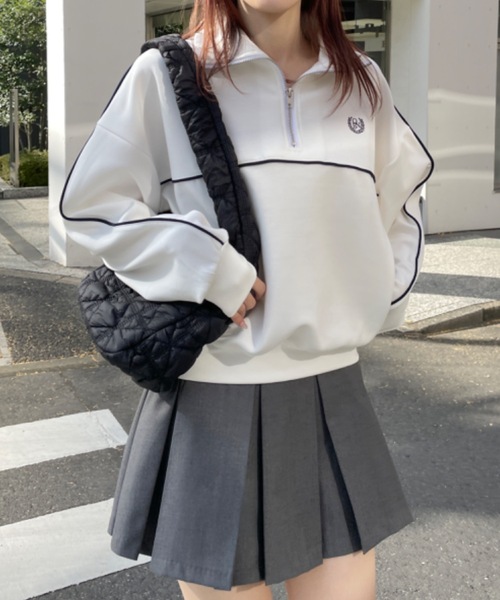 one way（ワンウェイ）の「ライン入りハーフジップトップス　トラックジャケット（スウェット・レディース・ダークブルー/ブルー/グレー/ホワイト・FREE）」の6枚目の写真