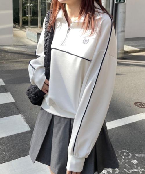 one way（ワンウェイ）の「ライン入りハーフジップトップス　トラックジャケット（スウェット・レディース・ダークブルー/ブルー/グレー/ホワイト・FREE）」の16枚目の写真