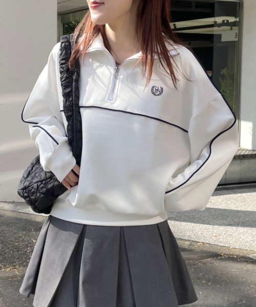 one way（ワンウェイ）の「ライン入りハーフジップトップス　トラックジャケット（スウェット・レディース・ダークブルー/ブルー/グレー/ホワイト・FREE）」の15枚目の写真