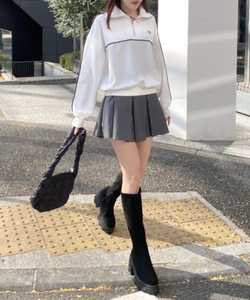 one way（ワンウェイ）の「ライン入りハーフジップトップス　トラックジャケット（スウェット・レディース・ダークブルー/ブルー/グレー/ホワイト・FREE）」の11枚目の写真