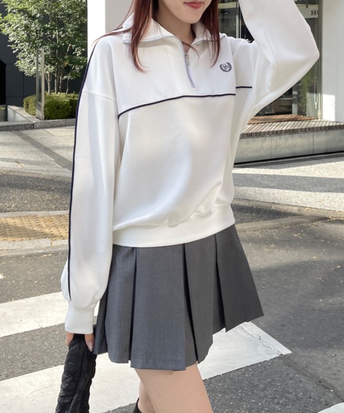 one way（ワンウェイ）の「ライン入りハーフジップトップス　トラックジャケット（スウェット・レディース・ダークブルー/ブルー/グレー/ホワイト・FREE）」の5枚目の写真