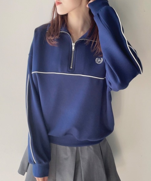 one way（ワンウェイ）の「ライン入りハーフジップトップス　トラックジャケット（スウェット・レディース・ダークブルー/ブルー/グレー/ホワイト・FREE）」の17枚目の写真