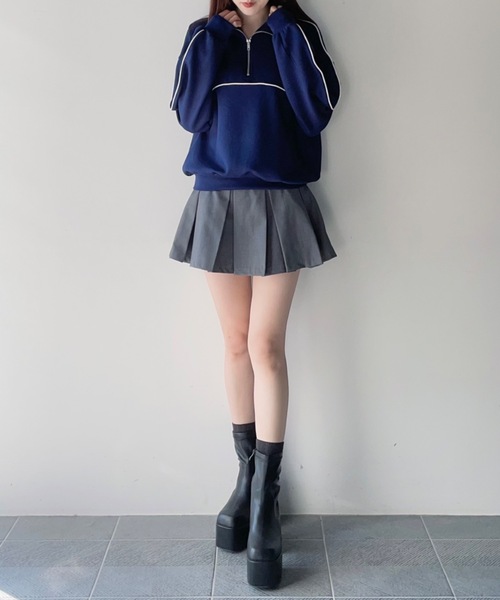 one way（ワンウェイ）の「ライン入りハーフジップトップス　トラックジャケット（スウェット・レディース・ダークブルー/ブルー/グレー/ホワイト・FREE）」の19枚目の写真