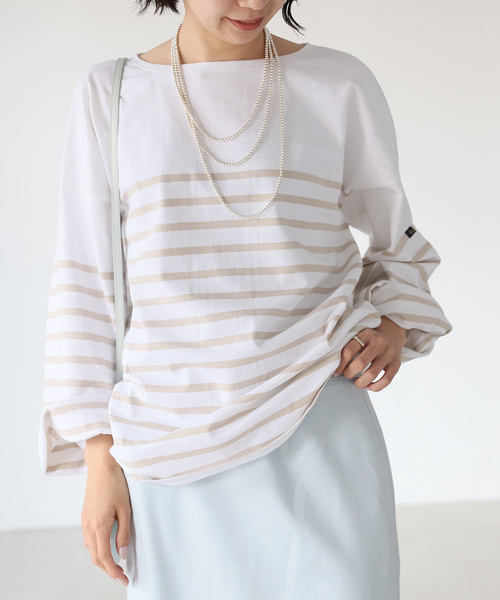 Le Minor（ルミノア）の「【LE MINOR/ルミノア 】SLOBE別注 NAVAL BORDER（Tシャツ/カットソー・レディース・ベージュ/ブルー/カーキ/イエロー/ピンク・FREE）」の11枚目の写真