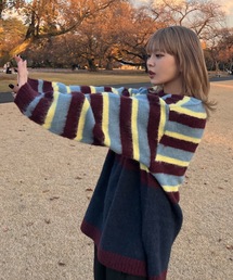 モヘアライク起毛ボーダーニット