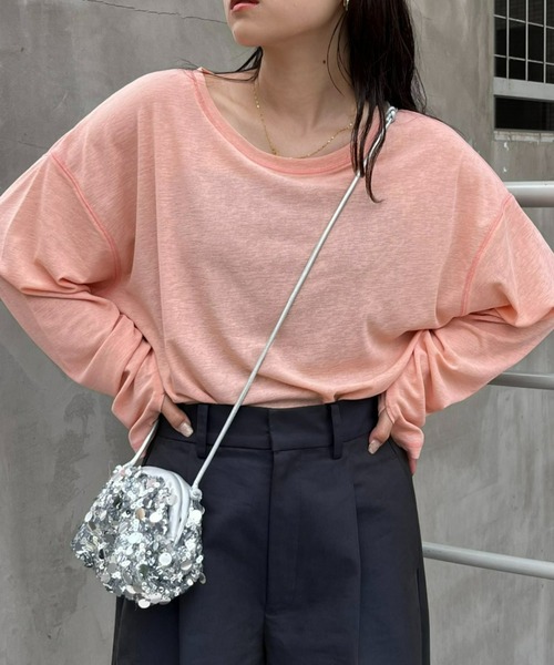 チャオパニック カットソー シャツ トップス レディース Fサイズ ブルー系 Ciaopanic リバイバルシアーフロッキーベロア見えメロートップス（Tシャツ