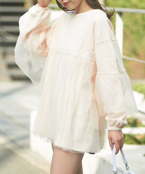 Chico（チコ）の「【2024SS】ピグメントチュールティアードルーズスウェット（スウェット・レディース・ホワイト/ライトグレー/ピンク・FREE）」の17枚目の写真