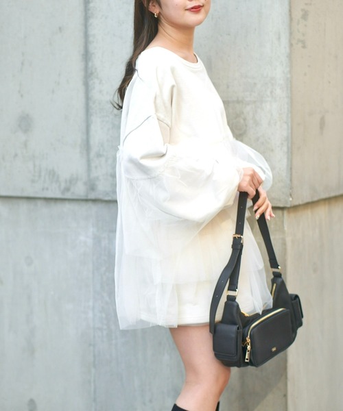 Chico（チコ）の「【2024SS】ピグメントチュールティアードルーズスウェット（スウェット・レディース・ホワイト/ライトグレー/ピンク・FREE）」の6枚目の写真