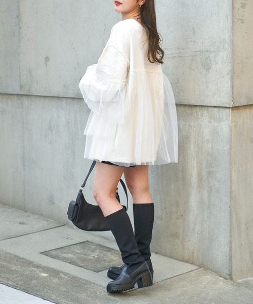 Chico（チコ）の「【2024SS】ピグメントチュールティアードルーズスウェット（スウェット・レディース・ホワイト/ライトグレー/ピンク・FREE）」の7枚目の写真