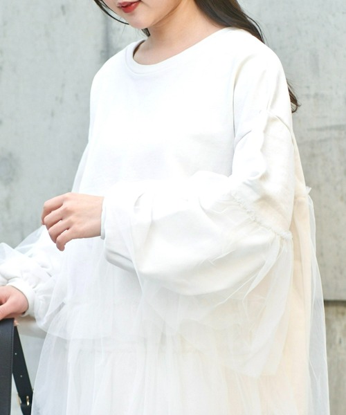 Chico（チコ）の「【2024SS】ピグメントチュールティアードルーズスウェット（スウェット・レディース・ホワイト/ライトグレー/ピンク・FREE）」の9枚目の写真