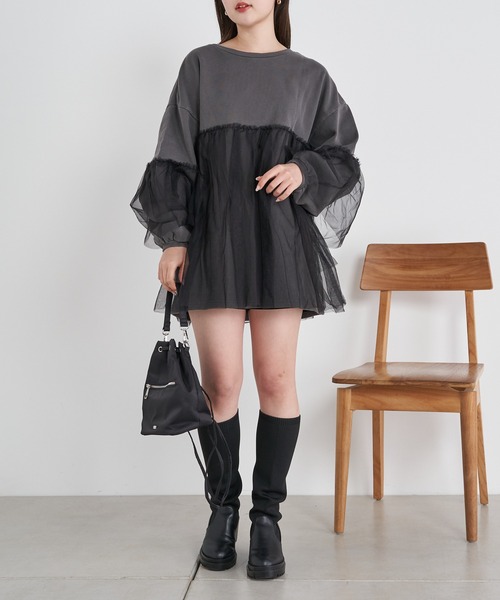 Chico（チコ）の「【2024SS】ピグメントチュールティアードルーズスウェット（スウェット・レディース・ホワイト/ライトグレー/ピンク・FREE）」の12枚目の写真