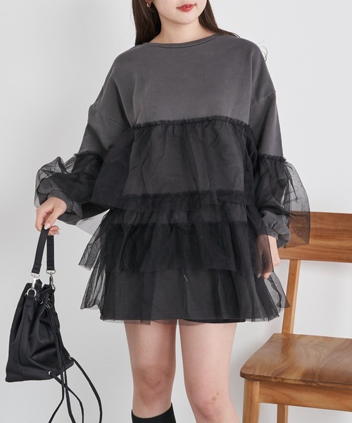 Chico（チコ）の「【2024SS】ピグメントチュールティアードルーズスウェット（スウェット・レディース・ホワイト/ライトグレー/ピンク・FREE）」の10枚目の写真