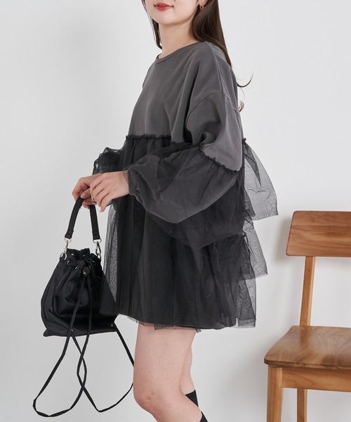 Chico（チコ）の「【2024SS】ピグメントチュールティアードルーズスウェット（スウェット・レディース・ホワイト/ライトグレー/ピンク・FREE）」の11枚目の写真