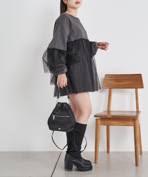 Chico（チコ）の「【2024SS】ピグメントチュールティアードルーズスウェット（スウェット・レディース・ホワイト/ライトグレー/ピンク・FREE）」の15枚目の写真