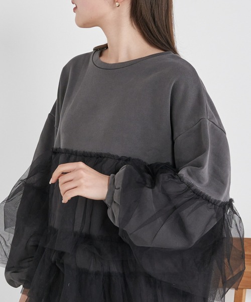 Chico（チコ）の「【2024SS】ピグメントチュールティアードルーズスウェット（スウェット・レディース・ホワイト/ライトグレー/ピンク・FREE）」の14枚目の写真