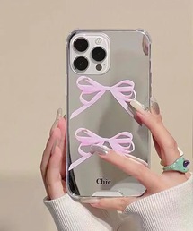 shopnikoniko（ショップニコニコ）の「ピンクリボン ミラー  iphoneケース スマホケース 13 14 15 16（スマホケース/カバー・レディース）」