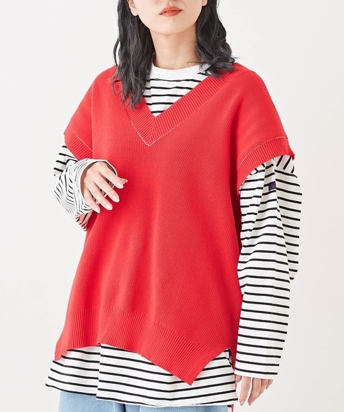 CUBE SUGAR(キューブシュガー)の「スポンディッシュニットVネックベスト(ベスト・レディース・ホワイト/ネイビー/ホワイト×ネイビー/レッド/イエロー・M)」の5枚目の写真