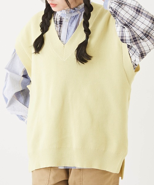 CUBE SUGAR(キューブシュガー)の「スポンディッシュニットVネックベスト(ベスト・レディース・ホワイト/ネイビー/ホワイト×ネイビー/レッド/イエロー・M)」の4枚目の写真