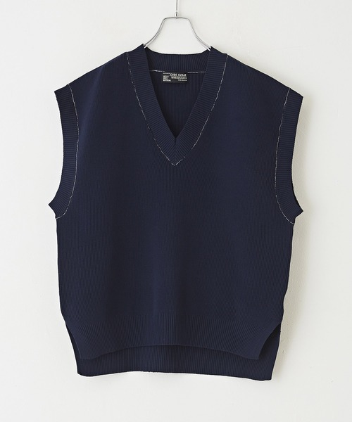 CUBE SUGAR(キューブシュガー)の「スポンディッシュニットVネックベスト(ベスト・レディース・ホワイト/ネイビー/ホワイト×ネイビー/レッド/イエロー・M)」の10枚目の写真