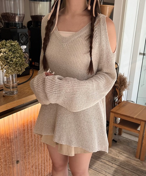 RiLi（リリ）の「肩開きVネックニット【RL】（ニット/セーター・レディース・ベージュ・FREE）」の8枚目の写真