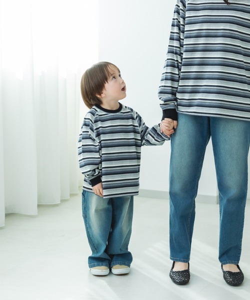 pairmanon（ペアマノン）の「【リンクコーデ】リブ配色 ステッチラグラン 長袖Tシャツ（Tシャツ/カットソー・キッズ・ブラック系その他/ブラック・150/140/120/100/110/90/130）」の2枚目の写真