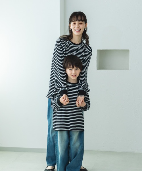 pairmanon（ペアマノン）の「【リンクコーデ】リブ配色 ステッチラグラン 長袖Tシャツ（Tシャツ/カットソー・キッズ・ブラック系その他/ブラック・150/140/120/100/110/90/130）」の3枚目の写真