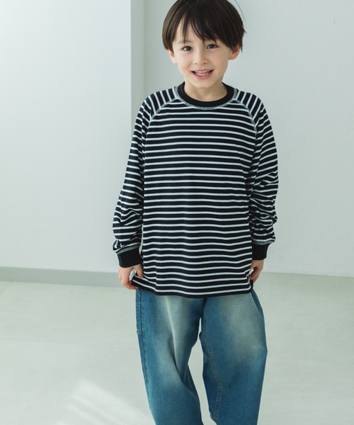 pairmanon（ペアマノン）の「【リンクコーデ】リブ配色 ステッチラグラン 長袖Tシャツ（Tシャツ/カットソー・キッズ・ブラック系その他/ブラック・150/140/120/100/110/90/130）」の4枚目の写真