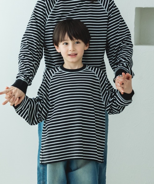 pairmanon（ペアマノン）の「【リンクコーデ】リブ配色 ステッチラグラン 長袖Tシャツ（Tシャツ/カットソー・キッズ・ブラック系その他/ブラック・150/140/120/100/110/90/130）」の6枚目の写真