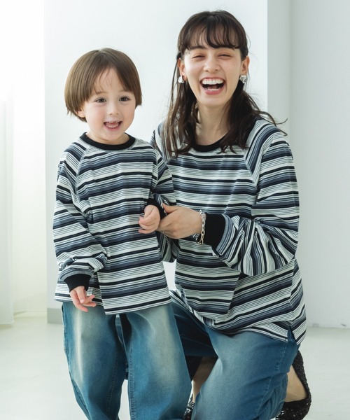 pairmanon（ペアマノン）の「【リンクコーデ】リブ配色 ステッチラグラン 長袖Tシャツ（Tシャツ/カットソー・キッズ・ブラック系その他/ブラック・150/140/120/100/110/90/130）」の7枚目の写真