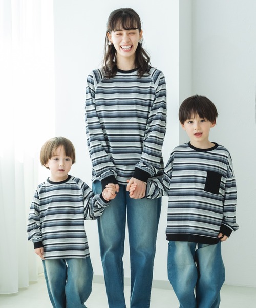 pairmanon（ペアマノン）の「【リンクコーデ】リブ配色 ステッチラグラン 長袖Tシャツ（Tシャツ/カットソー・キッズ・ブラック系その他/ブラック・150/140/120/100/110/90/130）」の10枚目の写真