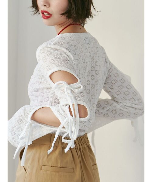 jouetie（ジュエティ）の「レースリボンフレアスリーブトップス（Tシャツ/カットソー・レディース・ブラック/ピンク/オフホワイト・MEDIUM）」の5枚目の写真