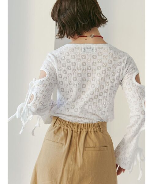 jouetie（ジュエティ）の「レースリボンフレアスリーブトップス（Tシャツ/カットソー・レディース・ブラック/ピンク/オフホワイト・MEDIUM）」の7枚目の写真