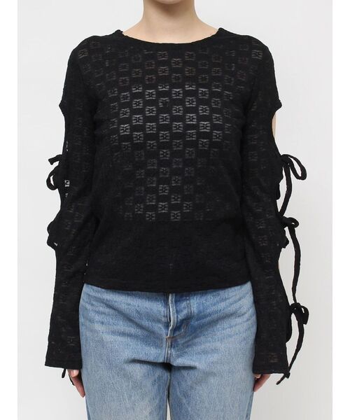 jouetie（ジュエティ）の「レースリボンフレアスリーブトップス（Tシャツ/カットソー・レディース・ブラック/ピンク/オフホワイト・MEDIUM）」の9枚目の写真