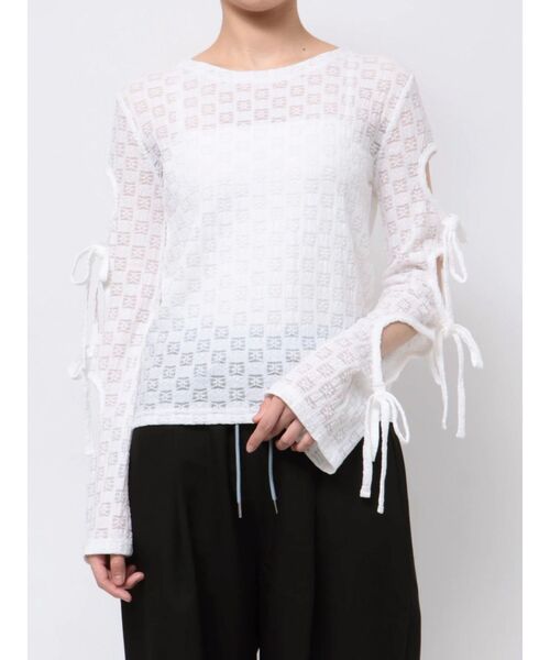 jouetie（ジュエティ）の「レースリボンフレアスリーブトップス（Tシャツ/カットソー・レディース・ブラック/ピンク/オフホワイト・MEDIUM）」の4枚目の写真