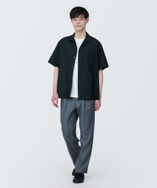 無印良品（ムジルシリョウヒン）の「紳士　ヘンプ混半袖シャツ（シャツ/ブラウス・メンズ・グリーン/ホワイト/ブラウン系1/ブラック・XL/L/S/XS）」の12枚目の写真