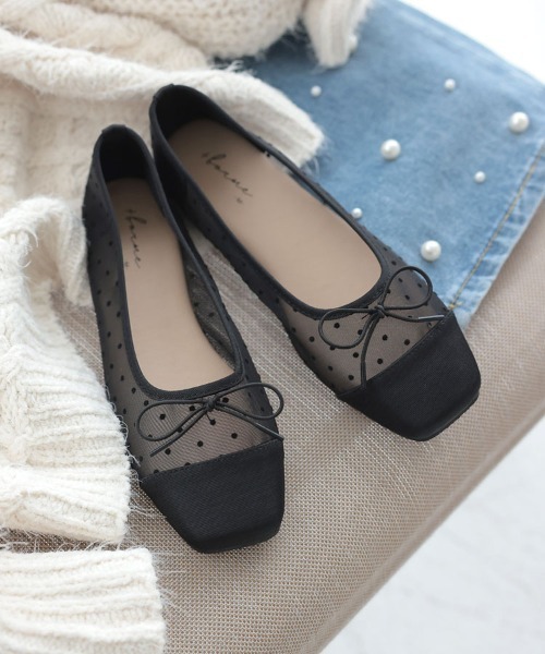DONOBAN（ドノバン）の「スクエアトゥドットシアーシューズ（バレエシューズ・レディース・ブラック・L/M）」の6枚目の写真