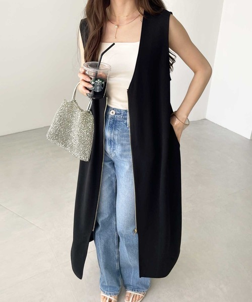 GeeRA（ジーラ）の「前後2WAYジップデザインVネックワンピース（ワンピース・レディース・ベージュ/ブラック・MEDIUM/LARGE）」の14枚目の写真