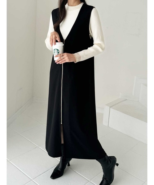GeeRA（ジーラ）の「前後2WAYジップデザインVネックワンピース（ワンピース・レディース・ベージュ/ブラック・MEDIUM/LARGE）」の22枚目の写真