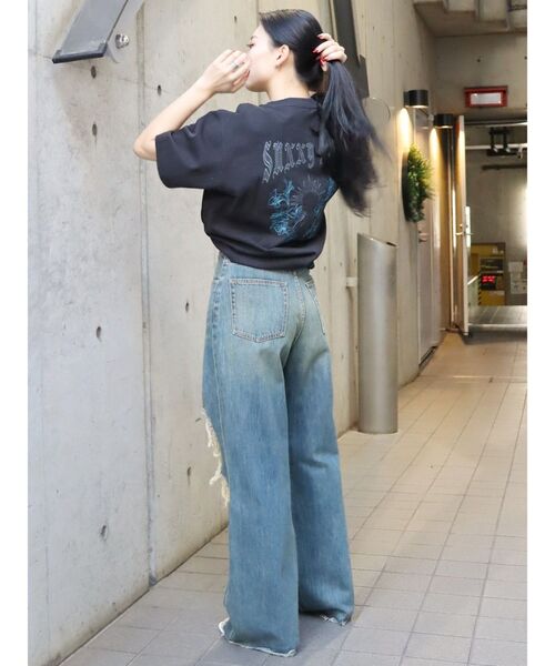 EVRIS（エヴリス）の「SUNNY SIDE BIG Tシャツ（Tシャツ/カットソー・レディース・ブラック/グレー/グリーン/ホワイト・FREE）」の7枚目の写真