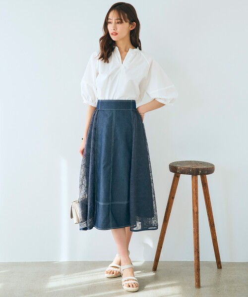 grove(グローブ)の「◆【洗濯機で洗える・UVカット・接触冷感】ランタンスリーブシャツブラウス(シャツ/ブラウス・レディース・ネイビー/サックスブルー系2/ホワイト/ネイビー系2/ホワイト系5・03/02/01/04/05)」の6枚目の写真