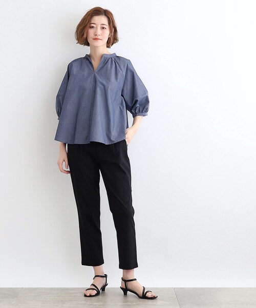 grove(グローブ)の「◆【洗濯機で洗える・UVカット・接触冷感】ランタンスリーブシャツブラウス(シャツ/ブラウス・レディース・ネイビー/サックスブルー系2/ホワイト/ネイビー系2/ホワイト系5・03/02/01/04/05)」の12枚目の写真