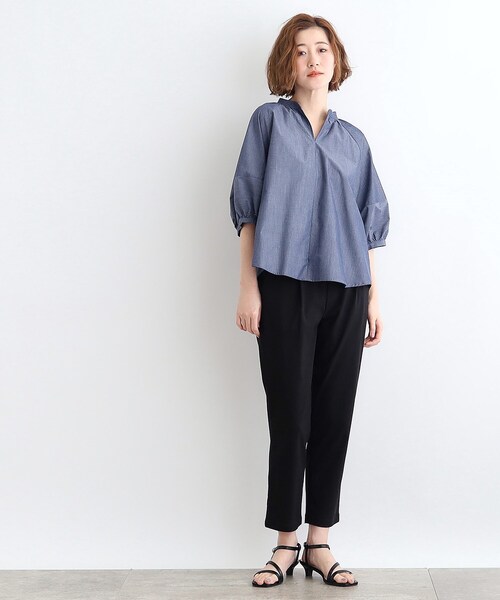 grove(グローブ)の「◆【洗濯機で洗える・UVカット・接触冷感】ランタンスリーブシャツブラウス(シャツ/ブラウス・レディース・ネイビー/サックスブルー系2/ホワイト/ネイビー系2/ホワイト系5・03/02/01/04/05)」の13枚目の写真