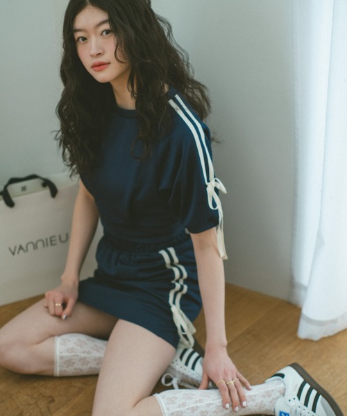 VANNIE U(ヴァニーユー)の「トラックリボンミニスカート(スカート・レディース・アイボリー/ネイビー・FREE)」の6枚目の写真