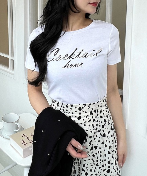 ROYAL PARTY(ロイヤルパーティー)の「Cocktail hour Tシャツ(Tシャツ/カットソー・レディース・ピンク/ブラック/オフホワイト・FREE)」の1枚目の写真