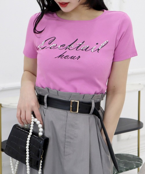 ROYAL PARTY(ロイヤルパーティー)の「Cocktail hour Tシャツ(Tシャツ/カットソー・レディース・ピンク/ブラック/オフホワイト・FREE)」の3枚目の写真