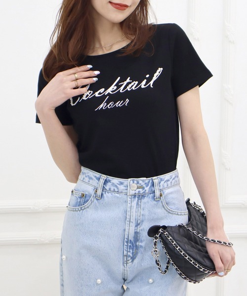 ROYAL PARTY(ロイヤルパーティー)の「Cocktail hour Tシャツ(Tシャツ/カットソー・レディース・ピンク/ブラック/オフホワイト・FREE)」の2枚目の写真
