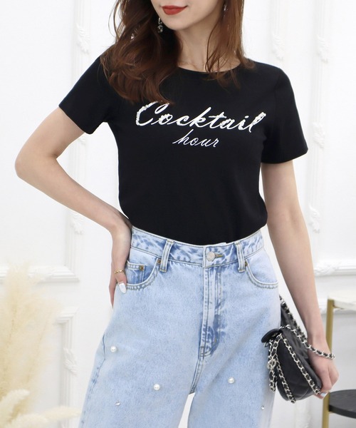 ROYAL PARTY(ロイヤルパーティー)の「Cocktail hour Tシャツ(Tシャツ/カットソー・レディース・ピンク/ブラック/オフホワイト・FREE)」の21枚目の写真